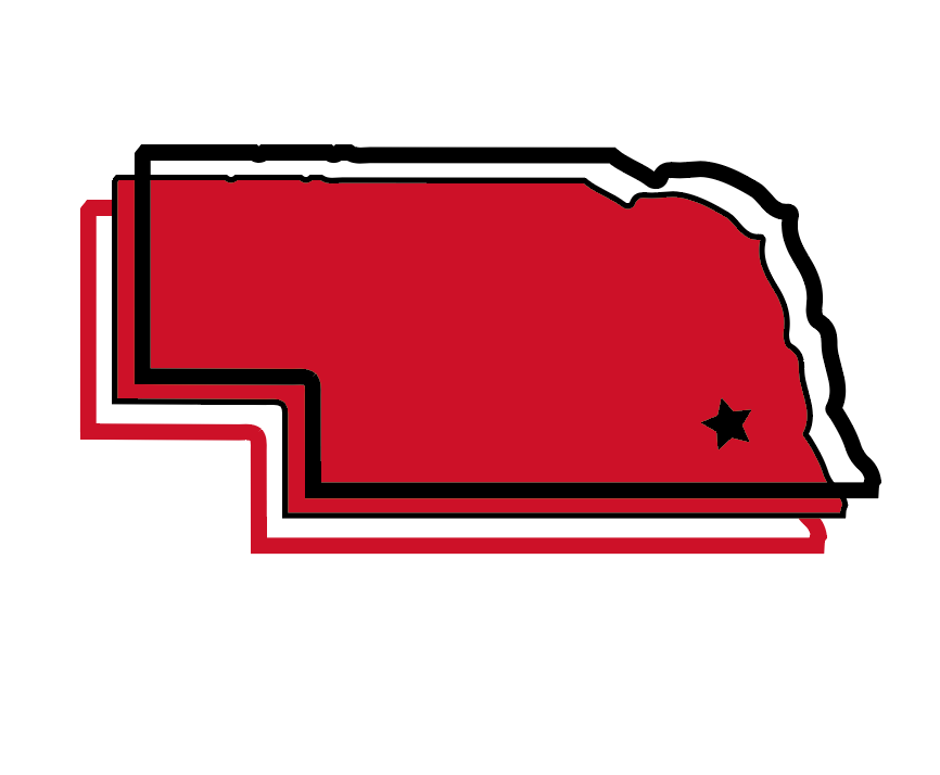 Outline of the state of Nebraska with Lincoln highlighted.